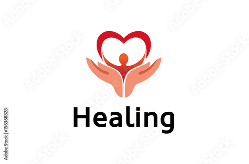 Creative Hands holding human body with Heart Symbol Logo Design Illustration