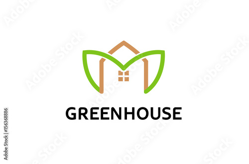 Green House Leaves Logo Design Illustration