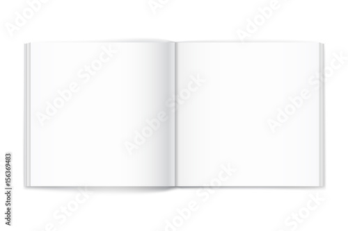 Blank of open square magazine on white background. Template