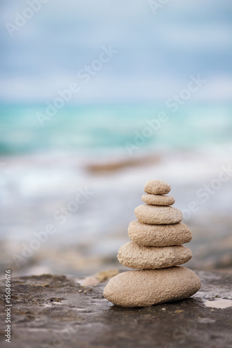 Zen stones  background ocean for the perfect meditation