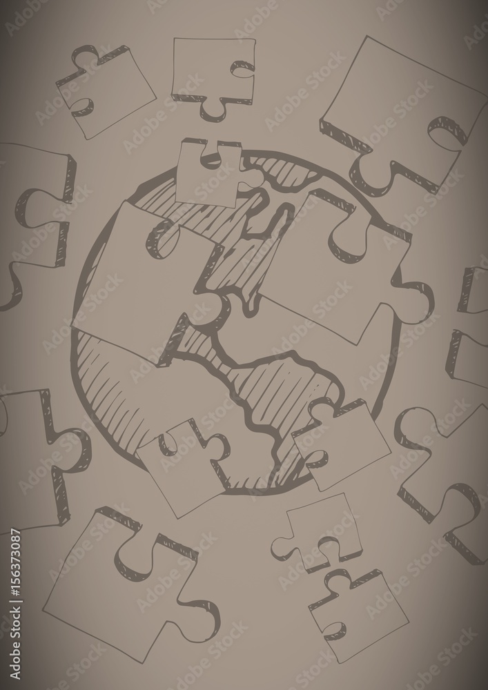 Obraz premium Brown backgrounde with jigsaw doodle