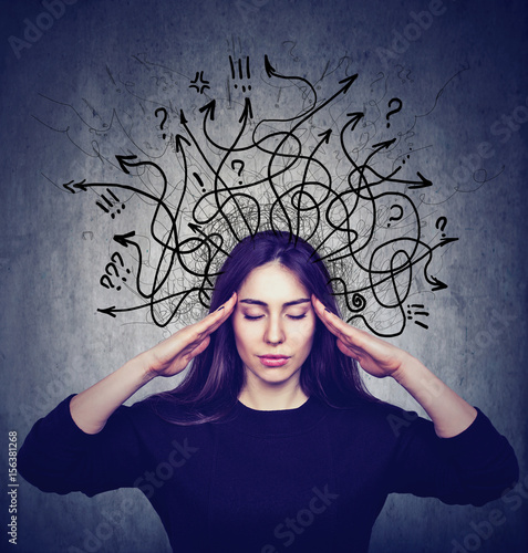 Stressed woman has too many thoughts