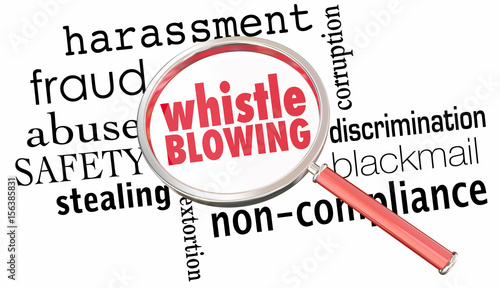 Whistle Blowing Report Crime Violation Breaking Laws Magnifying Glass 3d Illustration