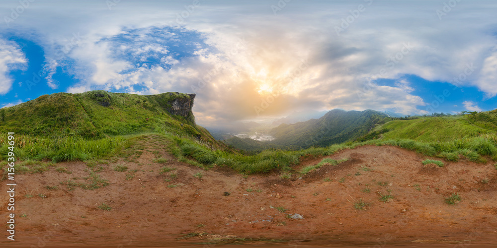 Fototapeta premium Phu Chi Fa Landmark Nature Travel Place of Chiang Rai, Thailand (Full VR 360 Degree Panorama Seamless Spherical)