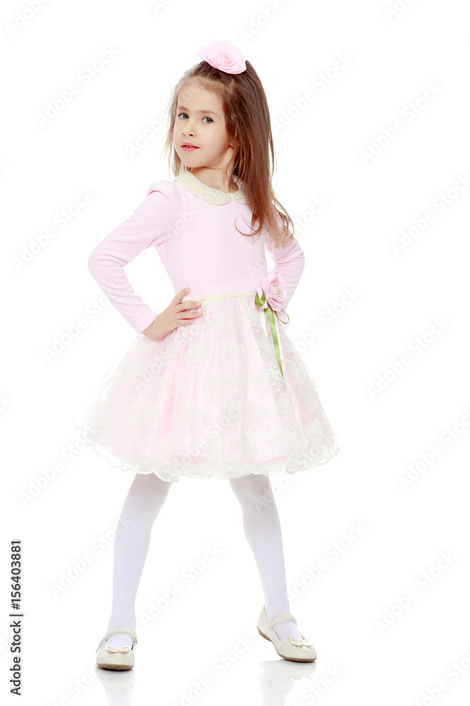 Elegant little girl in a pink dress.