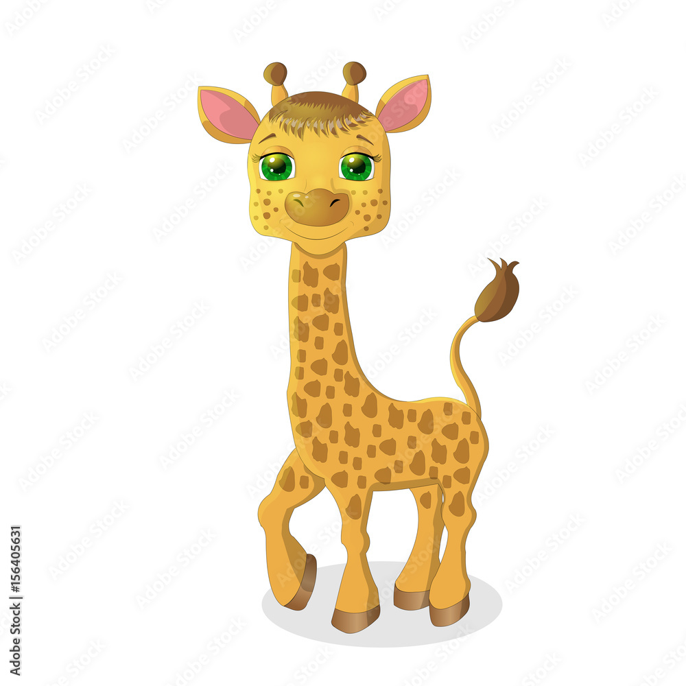 Obraz premium Cute baby giraffe cartoon isolated on white background
