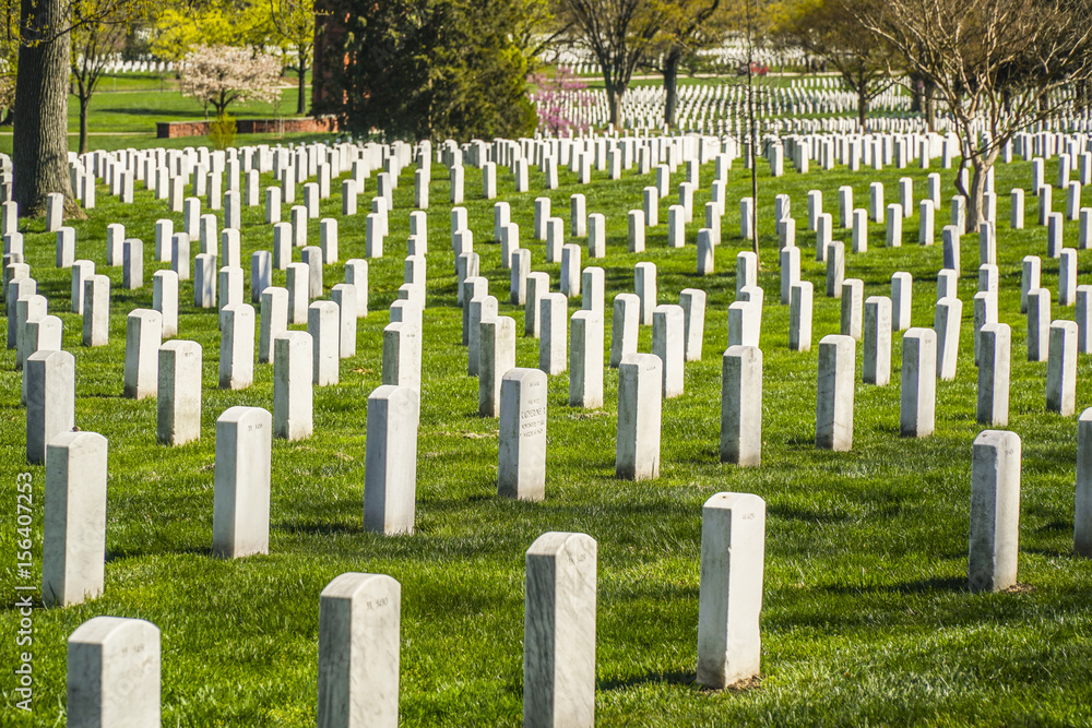 Impressive view over Arlington Cemetery in Washington - WASHINGTON, DISTRICT OF COLUMBIA - APRIL 8, 2017
