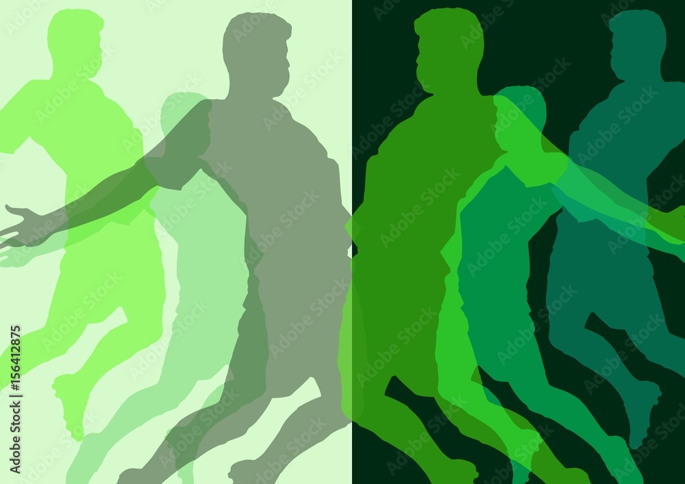 man jumping silhouettes in range of greens light