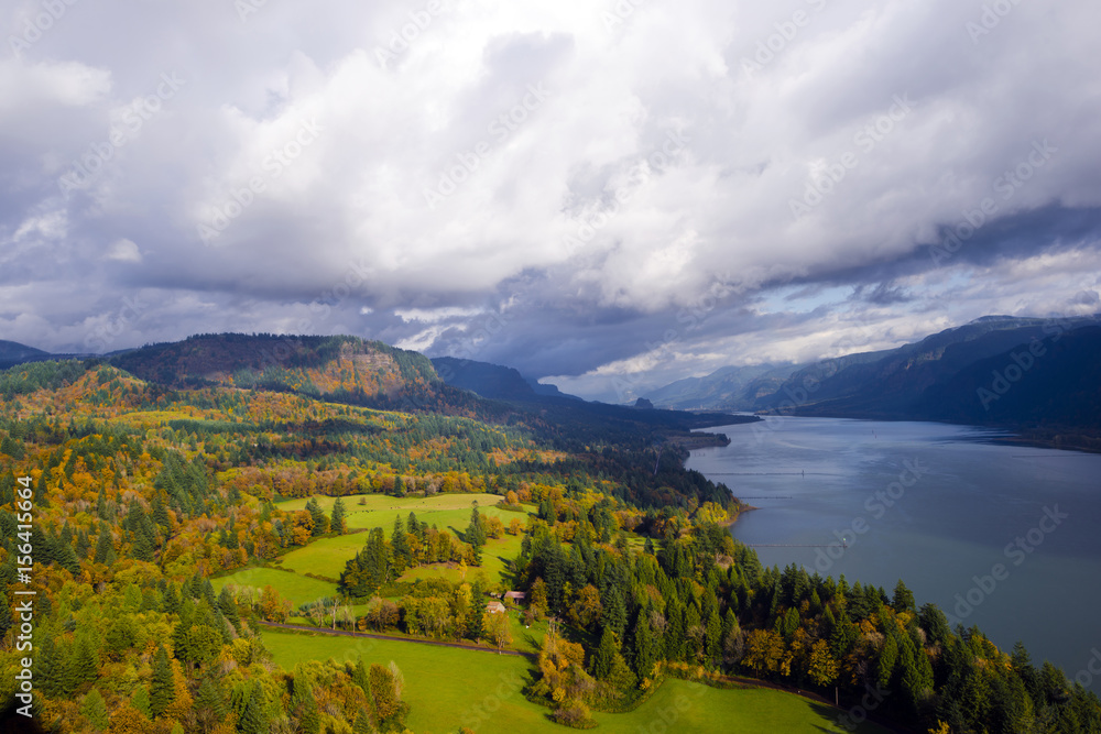 Columbia River Gorge Cape Lookout point of view landscaping in autumn Columbia River Gorge Cape Lookout point of view landscaping in autumn