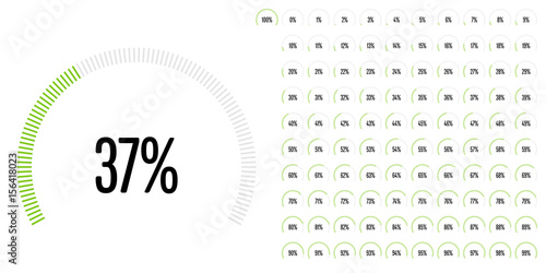 Set of circular sector percentage diagrams from 0 to 100 ready-to-use for web design, user interface (UI) or infographic - indicator with green