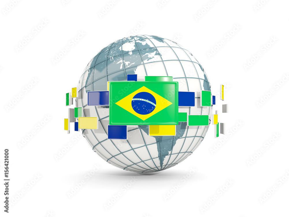 Globe with flag of brazil isolated on white