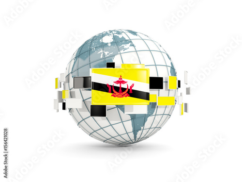 Globe with flag of brunei isolated on white