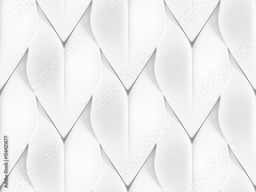 White curved lines background. Concrete decorative tile. 3D rendering design. Seamless texture .