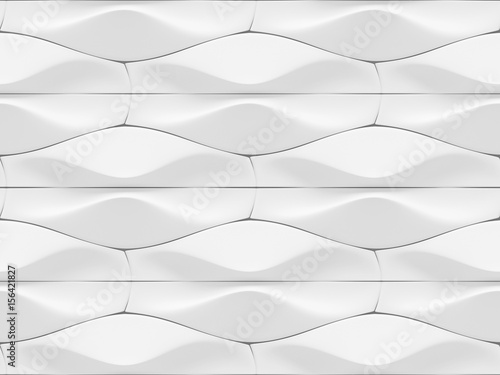 White curved lines background. Concrete decorative tile. 3D rendering design. Seamless texture .