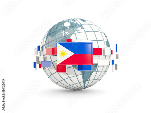 Globe with flag of philippines isolated on white