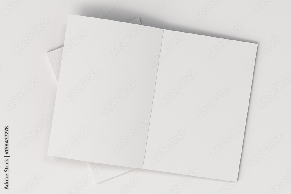 Two blank white open brochure mock-up on white background