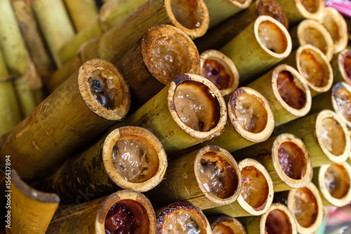 lutinous rice baked in a bamboo cylinder