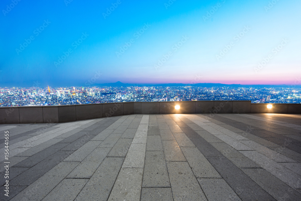 empty floor with cityscape of modern city empty floor with cityscape of modern city