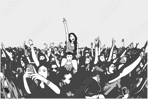 Illustration of festival crowd having fun at concert