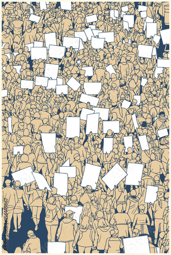 Illustration of massive crowd demonstration from high angle view