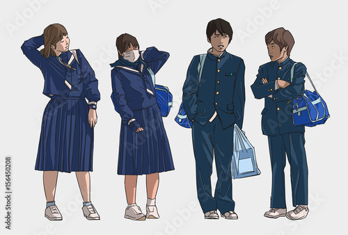 Illustration of young students waiting to go to school in color