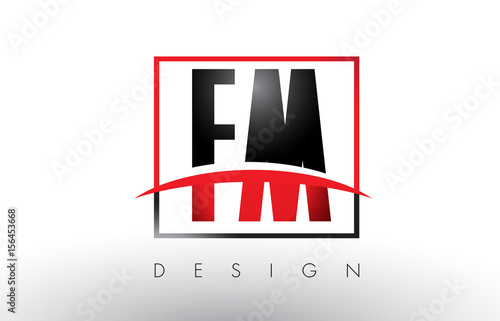 FM F M Logo Letters with Red and Black Colors and Swoosh.