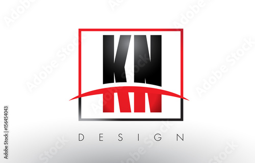 KN K N Logo Letters with Red and Black Colors and Swoosh.