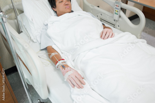 Closeup of saline drip-Patient admit in hospital with iv saline