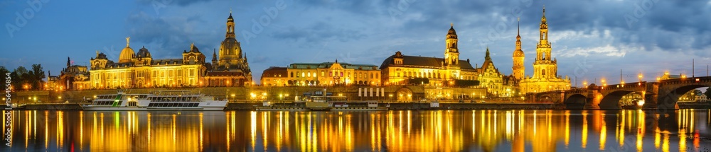 panorama with historic city center of Dresden and Elbe river in Saxony, Germany