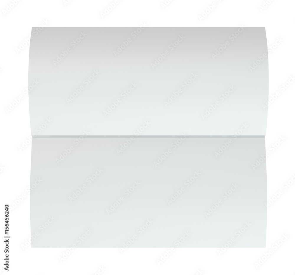 Blank folded leaflet white paper. 3d rendering. white background Blank folded leaflet white paper. 3d rendering. white background