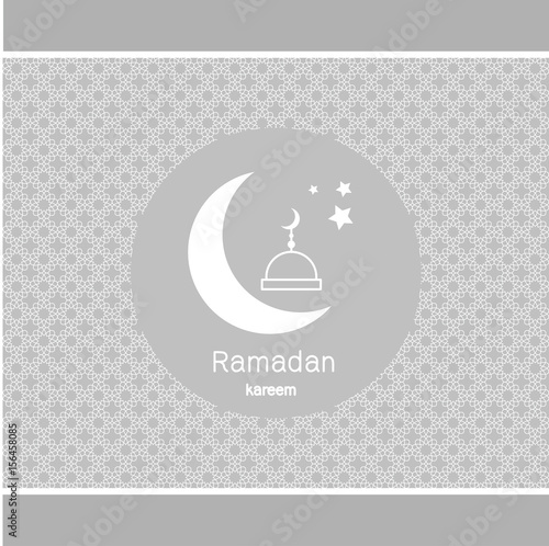 Ramadan Kerim, elegant grey background with mosque and moon white. Template design for greeting card, banner, poster, invitation. Vector illustration. photo