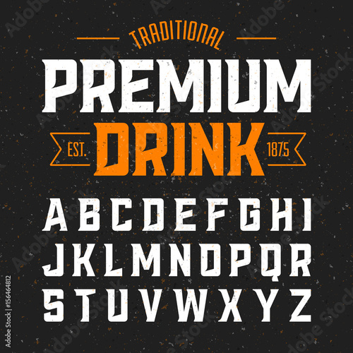 Vintage style font. Traditional premium drink simple label design alphabet. Ideal for any design in vintage style