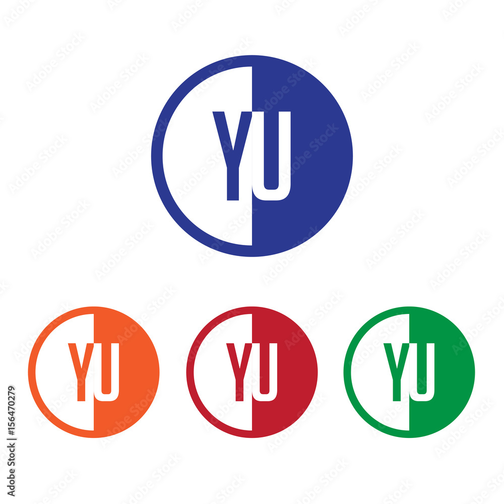 YU initial circle half logo blue,red,orange and green color YU initial circle half logo blue,red,orange and green color