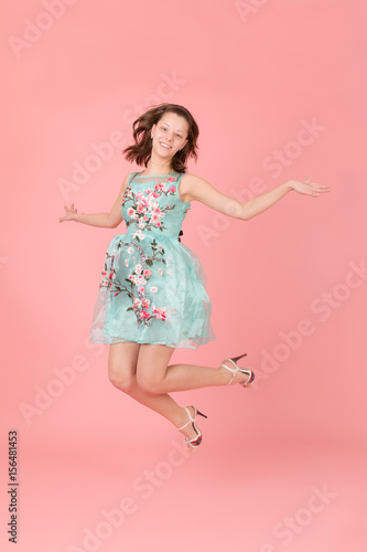 girl on a pink background