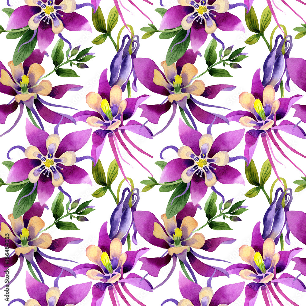 Fototapeta premium Wildflower orchid flower pattern in a watercolor style isolated.