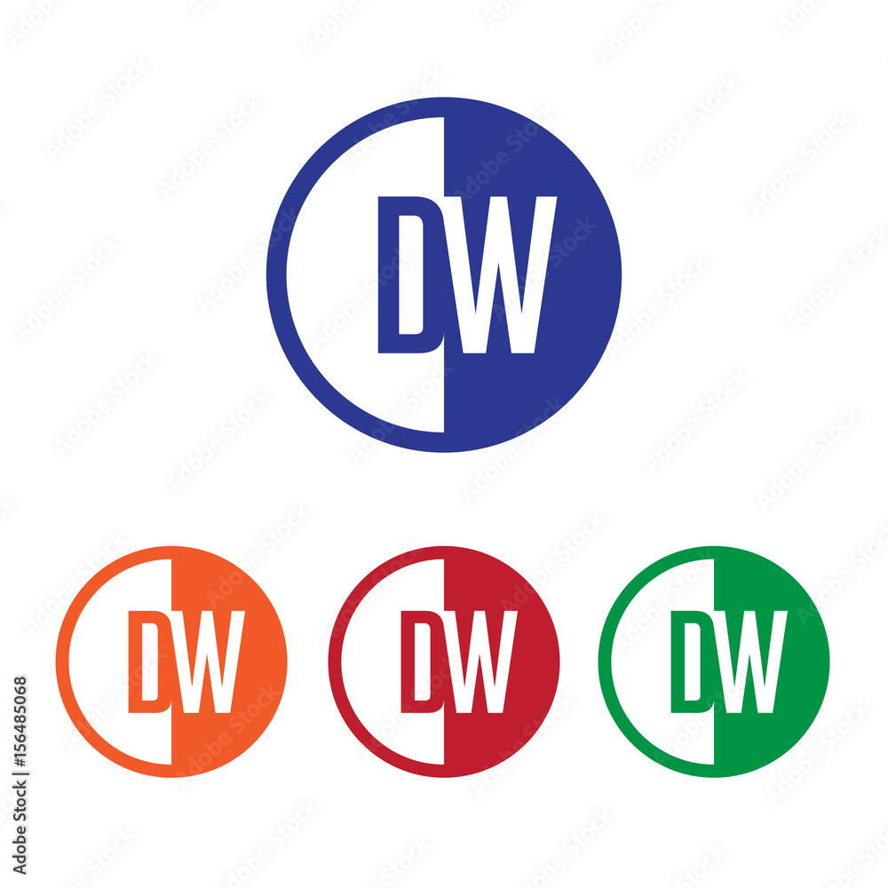 DW initial circle half logo blue,red,orange and green color DW initial circle half logo blue,red,orange and green color