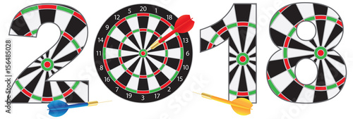 2018 Numerals with Dartboards and Darts vector Illustration