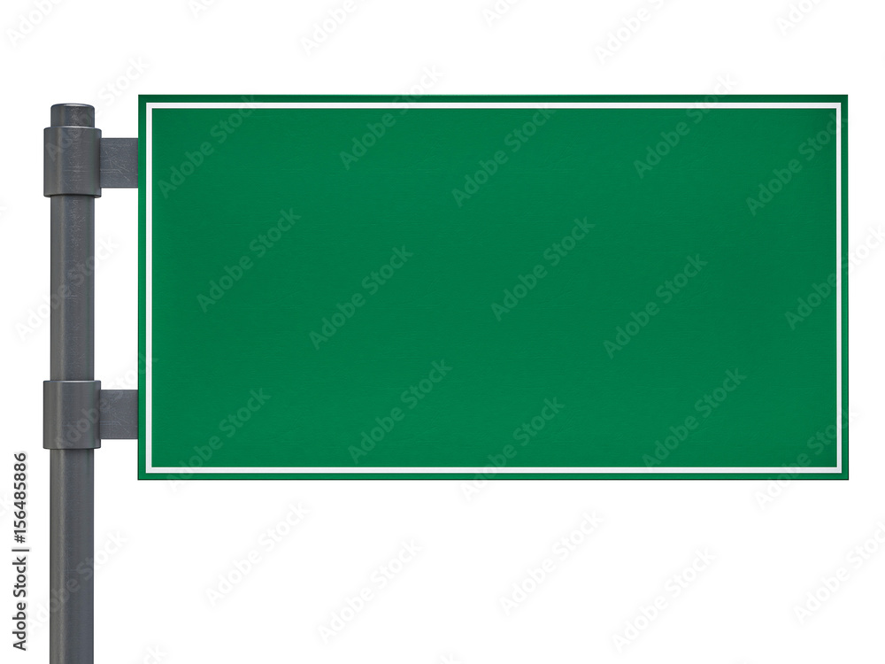 Blank green traffic road sign on white. 3D rendering Blank green traffic road sign on white. 3D rendering