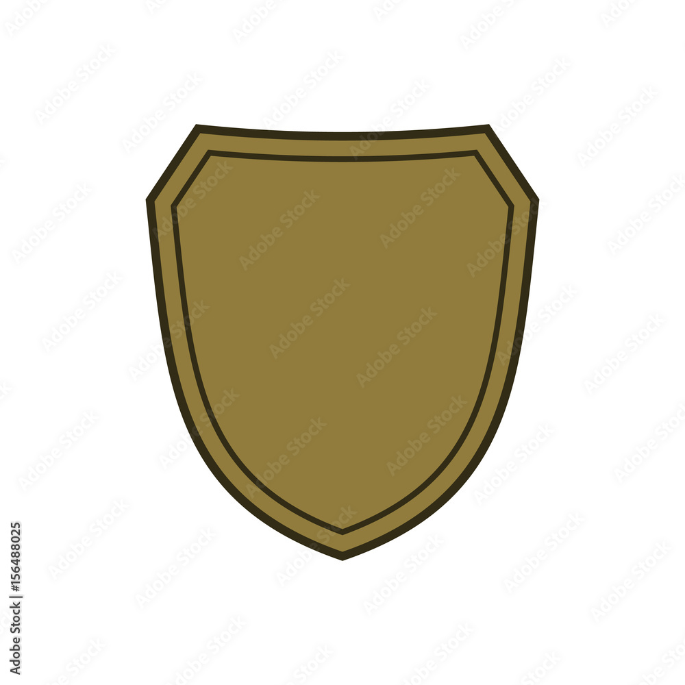 Shield shape gold icon. Simple flat logo on white background. Symbol of security, protection, safety, strong. Element badge for secure protect design emblem decoration. Vector illustration