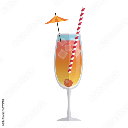 drink cocktail cherry ice umbrella straw vector illustration
