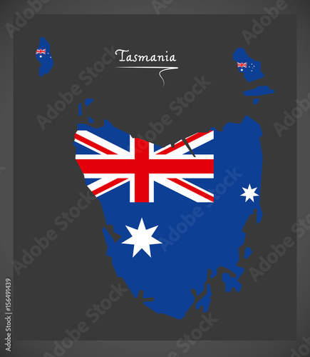 Tasmania map with Australian national flag illustration