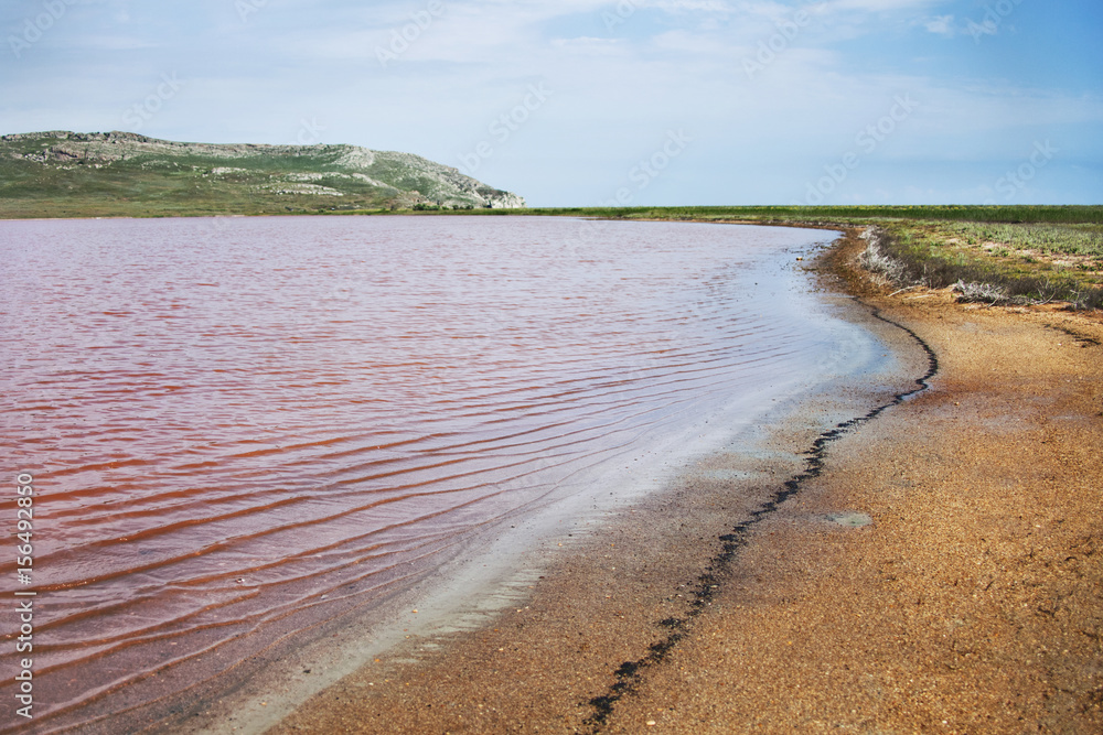 Koyashskoe pink lake in the Opuk reserve in Crimea Koyashskoe pink lake in the Opuk reserve in Crimea