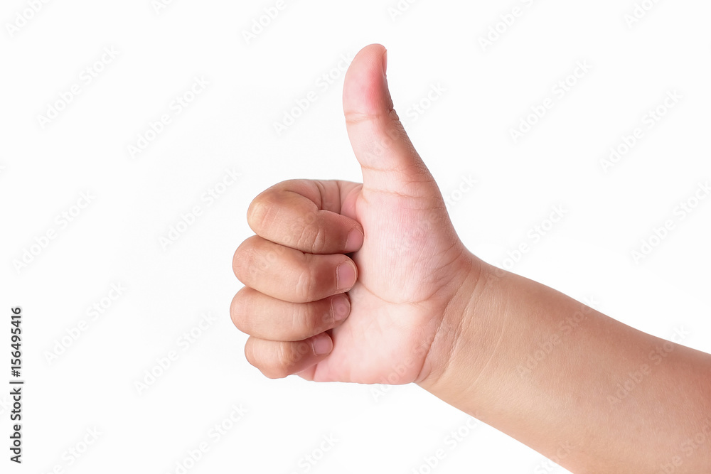 Child's hand showing thumb up, like, isolated on a white background Child's hand showing thumb up, like, isolated on a white background