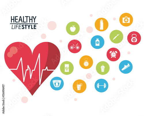 heartbeat rhythm with silhouette healthy lifestyle icons vector illustration