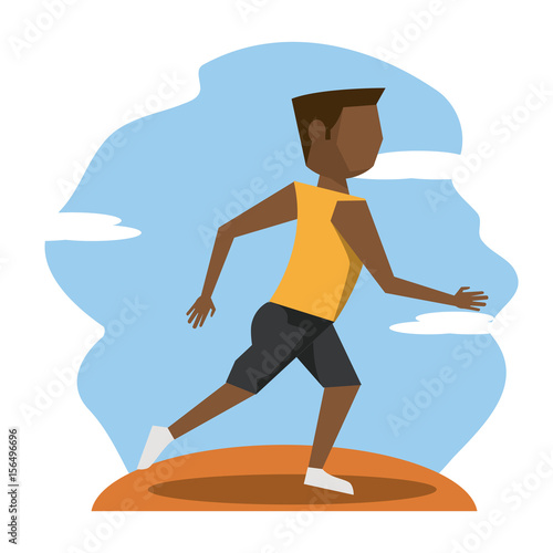 color scene with faceless brunette runner man vector illustration