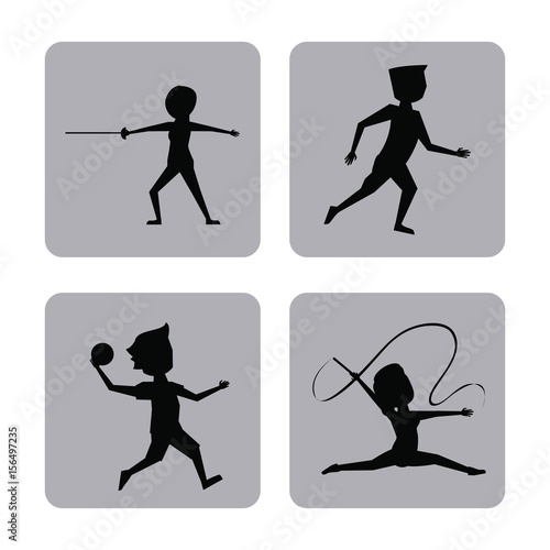 monochrome square buttons set of female and male silhouette athletes of variety sports vector illustration
