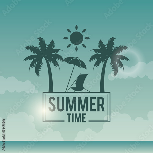 poster sky ocean landscape of logo text summer time with beach vector illustration