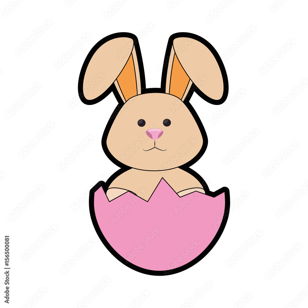 eggshell with cute bunny icon over white background. happy easter concept. colorful design. vector illustration eggshell with cute bunny icon over white background. happy easter concept. colorful design. vector illustration