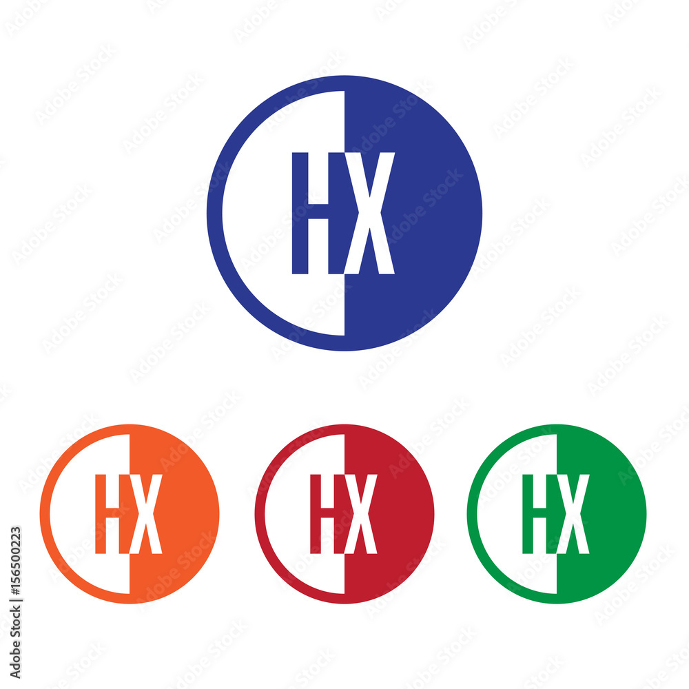 HX initial circle half logo blue,red,orange and green color HX initial circle half logo blue,red,orange and green color