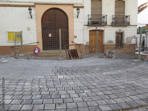 Roadwork in front of Village church